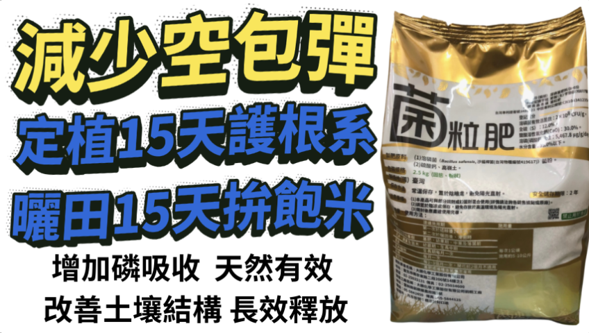 20260302【水稻專用菌粒肥2.5kg買1送1只要600元定植15天護根系、曬田15天拚飽米微生物肥料補助再省一半減少空包彈、穩產量又護土壤】