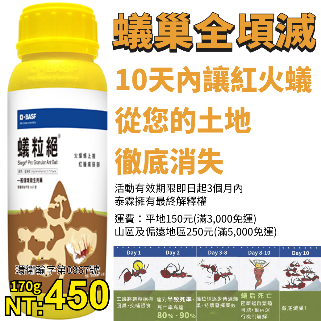 20260410 【泰霖生技 x 巴斯夫】蟻粒絕 (Siege Pro)，正式終結您的蟻災痛苦！蟻巢全頃滅！10天內讓紅火蟻從您的土地徹底消失 誘引力極佳 毒殺蟻后 10天見證滅巢