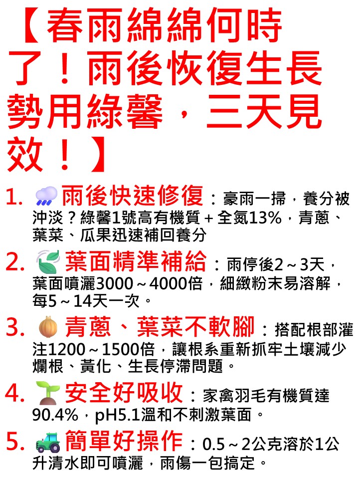 20260502【春雨綿綿何時了！雨後恢復生長勢用綠馨，三天見效！】