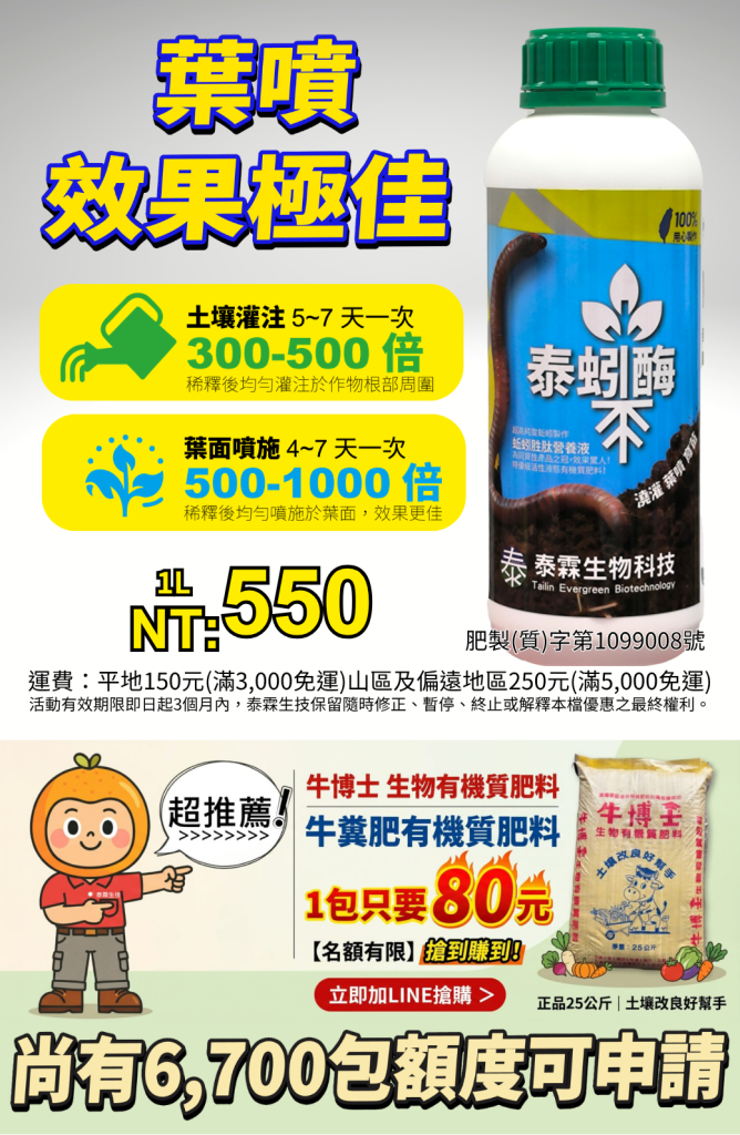 20260609葉噴效果超驚人！蚯蚓酵素-泰蚓酶，作物葉綠又豐收