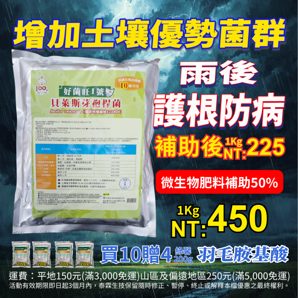 20260715風雨過後救作物！施用好菌旺1號增加土壤優勢菌群，活化根圈，快速恢復生長勢！